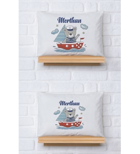 Pia Baby Premium %100 Pamuk İkili İsim Yazılı Erkek Bebek Yastık Kılıfı – 35x45 cm Organik Baskı 5084-13 (Ekru)