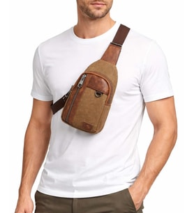 Erkek Taba Renk Çift Kol Kanvas Çapraz Omuz Çantası Body Bag Çanta Göğüs Çantası