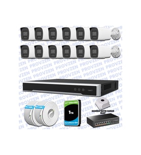Provzen Hikvision Hibrit IP ColorVu 12 Kameralı Güvenlik Kamerası Mikrofonlu  Olay Anında bildirim