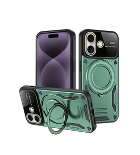 iPhone 16 Kılıf Joy Lens Standlı Kapak - Koyu Yeşil