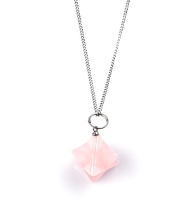 Pembe Kuvars Doğal Taş Merkaba Kolye 