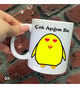 Size Özel Bizim Sevimli  Aşık Civciv Seramik Baskılı Kupa Bardaklar