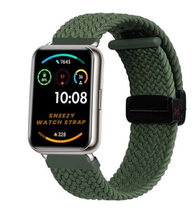 Sneezy Huawei Watch Fit 2  İle Uyumlu FiberLink Manyetik Tokalı Kumaş Örgü Kordon (Haki)
