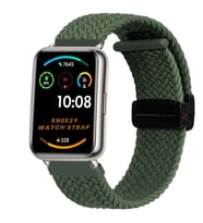 Sneezy Huawei Watch Fit 2  İle Uyumlu FiberLink Manyetik Tokalı Kumaş Örgü Kordon (Haki)