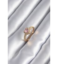 Pirinç Renk Pembe Zirkon Taş Kalp Charm Model Kadın Yüzük