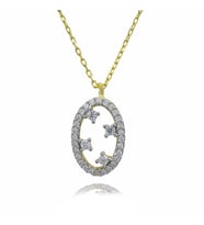 Serpme Taşlı Oval Kolye 925 Ayar Gümüş Zirkon Taşlı Gold Kaplama Kolye (Karışık)