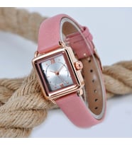 Bakır Renk Minimal Kare Kasa Pembe Deri Kordonlu Vintage Retro Bayan Kol Saati SU-577