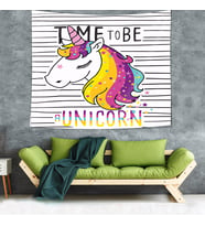 Time To Be Unicorn Desen Leke Tutmaz Kadife Dokulu Kumaş Duvar Örtüsü Duvar Halısı Tapestry (Çok Renkli)