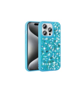 Apple iPhone 15 Pro Uyumlu Kılıf Parlak Taşlı Tasarım Zore Linea Kapak (Açık Mavi)