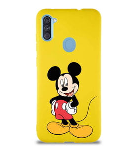 Samsung Galaxy M11 Soft Premier Kapak Mickey Mouse-E Tasarımlı Silikon Kılıf - Sarı (Şeffaf)
