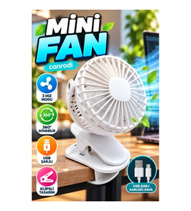 3 Hız Modlu 360° Dönebilen Klipsli USB Şarjlı Mini Fan