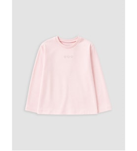 LCW Kids Pembe Bisiklet Yaka Nakışlı Kız Çocuk Tişört