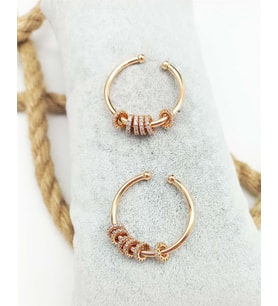 Yuvarlak Taş Detaylı Ring Model Gold Rose Renk Kıkırdak Küpe