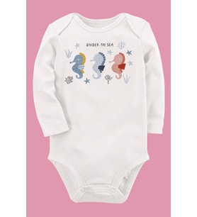Organik Baskılı Pamuklu Unisex Bebek Body UZUNE253