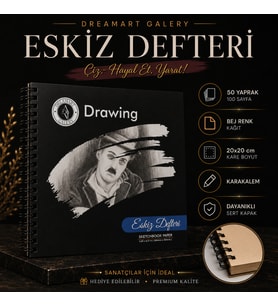 Dreamart Galery Eskiz Defteri 20X20 cm 50 Yaprak Bej Kağıt Spiralli Sert Kapak Karakalem Çizim Defteri