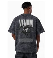 Tasarım Venom Film Kahramanı Baskılı Unisex Oversize Eskitme Yıkamalı Tişört
