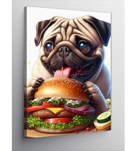 Kanvas Tablo Hamburger Yem Pug Cinsi Köpek