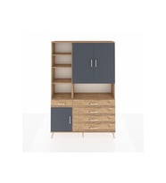 Arges Dolap 8 Raflı 5 Çekmeceli 3 Kapaklı 132x30x195 Çam-Antrasit/Çam