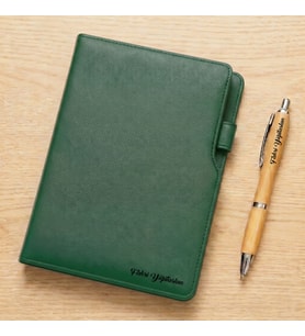 Kişiye Özel Deri Defter Bambu Kalem (Yeşil)