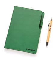 Kişiye Özel Deri Defter Bambu Kalem (Yeşil)
