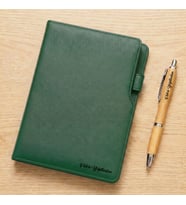 Kişiye Özel Deri Defter Bambu Kalem (Yeşil)
