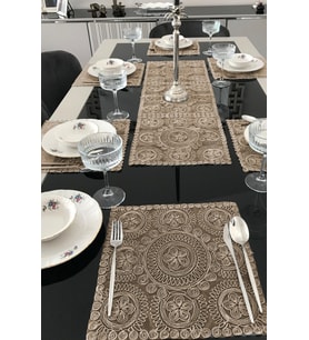 Fransız Dantelli Runner ve Supla Takımı (1 Runner, 6 Supla) Kapuçino