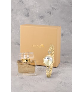 Polo Air Vintage Kadın Kol Saati 55 ml Parfüm Hediyelik Kutusunda Set Gold Renk ST-2202S1