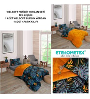 ETE HOMETEX TEK KİŞİLİK LÜX WELSOFT YORGAN SETİ MONESTERA HARDAL 155X215CM 8696474231960