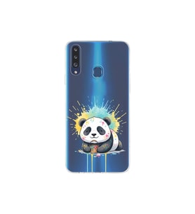 Samsung Galaxy A20S ile Uyumlu Splash Panda Tasarımlı Şeffaf Silikon Kılıf