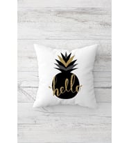 Hello Yazılı Ananas Çift Tarafı Baskılı Gizli Fermuarlı Yastık Kılıfı Kırlent Koltuk Yastık Kılıfı (Beyaz)