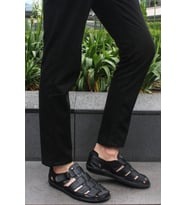 FAST STEP Hakiki Deri Erkek Klasik Sandalet 927MA021 (Siyah)