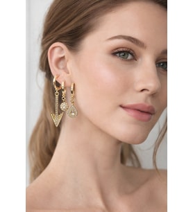 Gold Üçlü Charm Küpe Seti – Taşlı Özel Tasarım