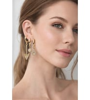 Gold Üçlü Charm Küpe Seti – Taşlı Özel Tasarım