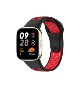 Mey İthalat® Redmi Watch 3 Spor Delikli Kordon - Siyah-Kırmızı