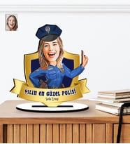 Yılın En Güzel Polisi - Polisler Günü Hediyesi Karikatürlü Ahşap Biblo (Çok Renkli)