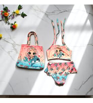 MİLAYS LİFE HOME COLLECTİON MİLAYS Kız Çocuk karakter Baskılı Eteği Fırfırlı- ip bağlamalı ÇANTA Mayo Bikini 3 lü Takım (A.Gül Kurusu)