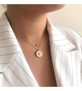 Rose Kaplama Papatya Gümüş Kolye (Karışık)