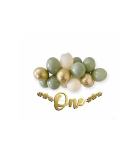 Gold One Kaligrafi Banner Küf Yeşili Krom Gold Deniz Kumu Balon Mini Zincir Set