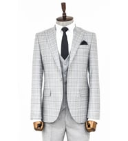 Açık Gri Ekose Ceketli Slim Fit Takım Elbise - Wessi (Gümüş)