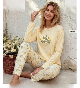 Pijamoni Kadın Milan Bisiklet Yaka Uzun Kol İnce Pijama Takımı 7600/23S - 1 Adet