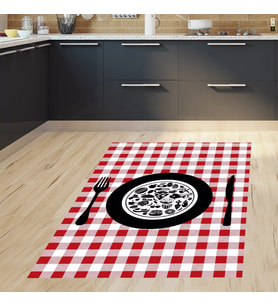 Ekoseli Kitchen Desenli Dijital Baskılı Kaymaz Taban Yıkanabilir Leke Tutmaz Mutfak Halısı (Pembe)