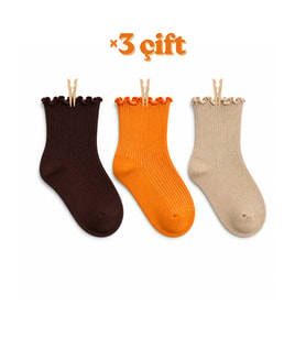 Kıvrık Fırfırlı Kadın Çorap 3’lü Set / Pumpkin Latte Set