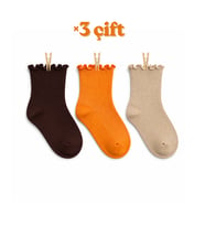 Kıvrık Fırfırlı Kadın Çorap 3’lü Set / Pumpkin Latte Set