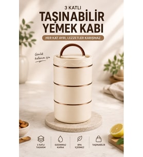 3 Katlı Beslenme Kabı Sızdırmaz Kapaklı Yemek Saklama Kabı
