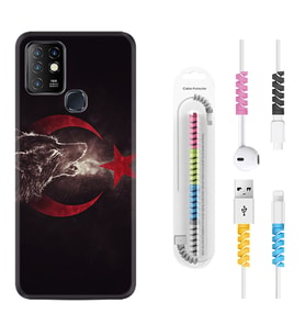INFINIX Hot 8 9 10 11S Hot 10 Play 10T Kılıf Kablo Koruma Spiral Silikon Kurt ve Ay Yıldız 1403
