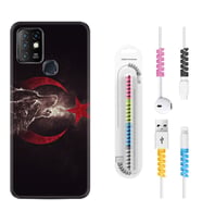 INFINIX Hot 8 9 10 11S Hot 10 Play 10T Kılıf Kablo Koruma Spiral Silikon Kurt ve Ay Yıldız 1403