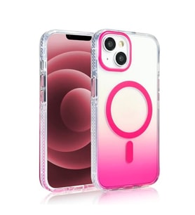 Coverzone iPhone 13 i�in K?l?f MagSafe ile uyumlu Transparan Renk Ge�i?li Z-Toros M-safe Kablosuz ?arj destekli Gradyan Tasar?m IPHONE 13 ?LE UYUMLU KILIF Rose Pembe