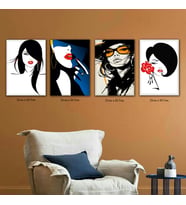 kadın silüet saç stil artistlik resimli 4lü hd baskılı kanvas tablo resim