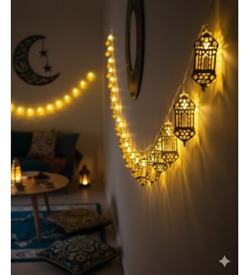 2 Metre Ramazan Led Işık Altın Kandil Model 10 Işık - Dekoratif Ramazan Işığı