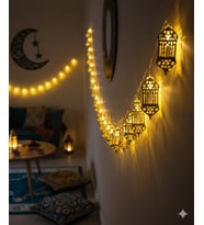 2 Metre Ramazan Led Işık Altın Kandil Model 10 Işık - Dekoratif Ramazan Işığı